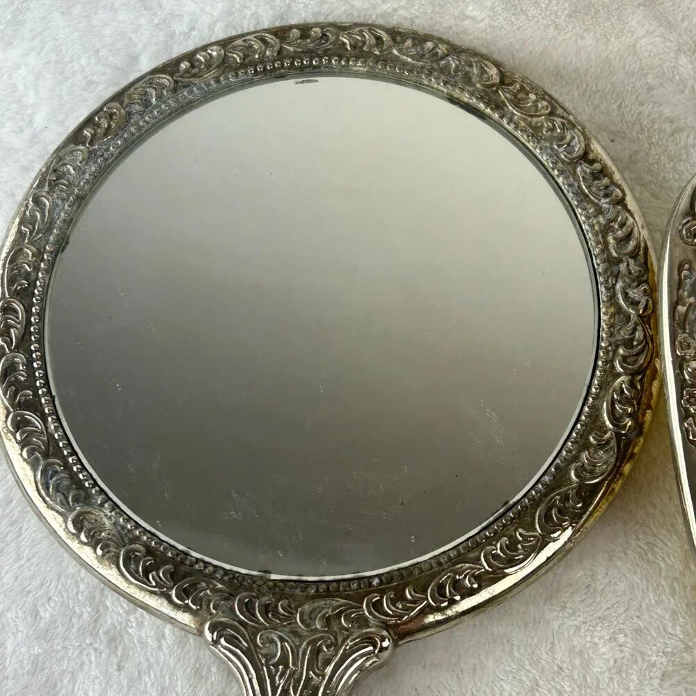 Vintage 3 piece Dresser Vanity Set Silver Plated Mirror, Brush and Comb (heavy)